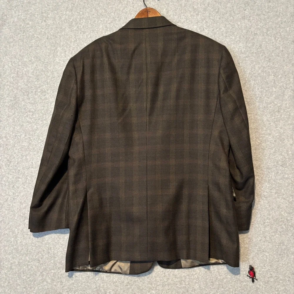 Hart Schaffner Marx Men's 44S Blazer Sport Coat Brown Plaid Wool‎ Blend USA Made